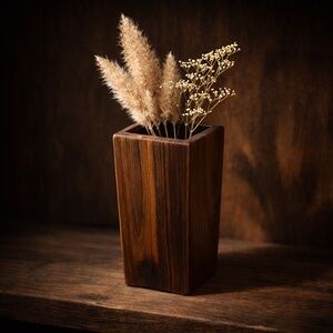 Twiggs Wood Working Solid Wood Vase Rustic Square Utensil Holder 7”